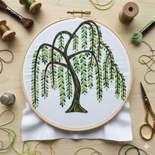 Weeping Willow Hand Embroidery Design, Tree Embroidery PDF File - Etsy