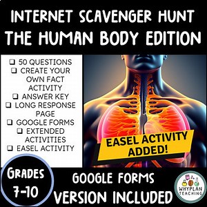 Human Body Facts Internet Scavenger Hunt WebQuest Activity | 50 Questions