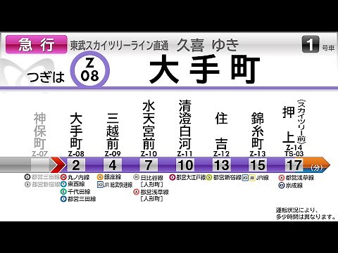 【LCD再現】東急・東京メトロ・東武自動放送 LCD再現・トレインビジョン 準急（渋谷から急行）久喜行き 田園都市線・半蔵門線・スカイツリーライン・伊勢崎線（通過待ち）