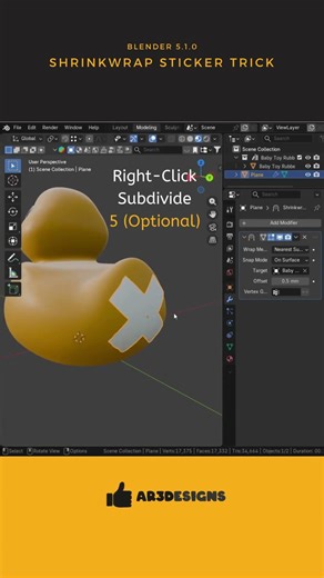 Blender Tutorial Shrinkwrap Sticker Trick
