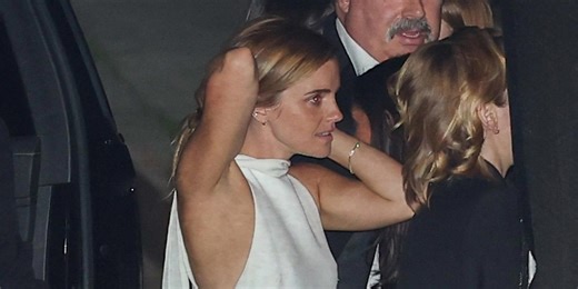 Emma Watson wears a flowy white dress to Beyoncé’s Oscars party