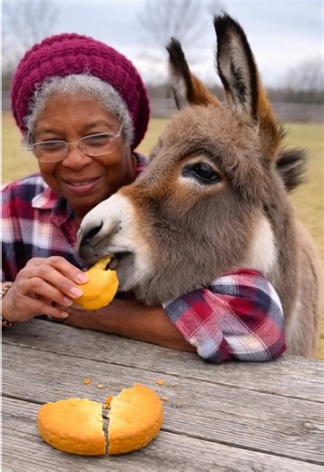 He really said “our cornbread” 😭 Grandma vs a hungry donkey was NOT on the menu 😂 AI Disclaimer: AI-generated fictional video. No real animals or people involved. Created for entertainment only. #grandma #donkey #funnyanimals #fyp #wholesome