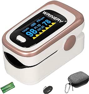 WRINERY Oxygen Saturation Monitor, Pulse Oximeter Fingertip, Oxygen Monitor, O2 Saturation Monitor, OLED Portable Oximetry with Batteries, Lanyard (Rose gold-White)