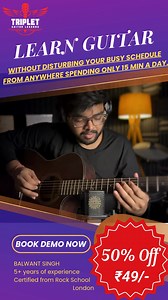 204 reactions · 11 comments | Guitar lovers! grab 50% discsount offer now. We are currently giving you 50% off on your demo class with us. We'll help you play your first song on your guitar in your demo class, so don't wait any longer. Grab this opportunity at the cost of ₹49/- only. Click on the link below to book your demo class today. | Triplet Guitar Lessons | Facebook