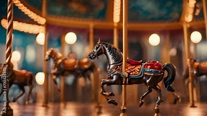 merry-go-round horse carousel at carnival Stock Video