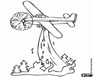 Fire-fighting aircraft in action coloring page printable game