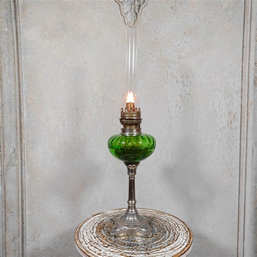 Bijzondere En Grote Vintage Olielamp Met Mooi Trekglas, Met Lonthouder Van Brökelmann, Jaeger & Busse, Mooi Groen Reservoir Chromen Voet. - Etsy