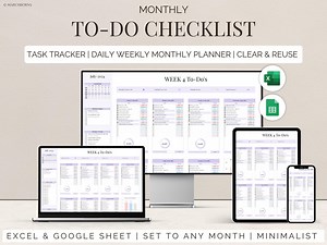 To Do List Checklist Task Manager Tracker Checklist Excel & Google Sheets Productivity Planner Daily Weekly Monthly Planner Digital Template - Etsy UK