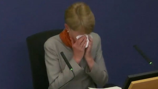 Paula Vennells cries as she gives evidence at Post Office Horizon IT inquiry