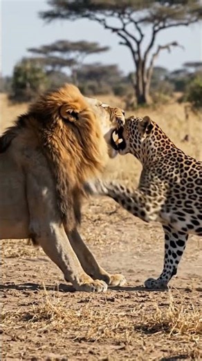 lion versus leopard fighting