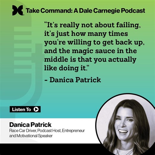 Today marks a massive milestone — the #100th episode of Take Command: A Dale Carnegie Podcast. During this journey, our host, Joe Hart, had the privilege of interviewing 100 inspiring — each one reshaping what leadership means in a fast-changing business world. 🎧To celebrate, we had the honor of sitting down with someone who not only broke barriers in sport and business but also graduated from a Dale Carnegie course early in her career — Danica Patrick. ✨ “It’s really not about failing, it’s ju
