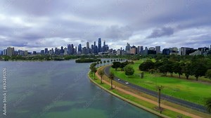 Drone video of Albert Park Lake, Mlbourne , Australia. Beautiful City view. Formula 1 in Melbourne. Aerial view on Albert Park
