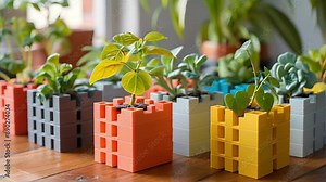 These e mini plastic planters come in an array of colors and shapes resembling vintage toy blocks from the 80s.