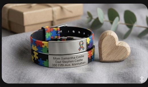Autism Medical Alert Bracelet Personalized | Engraved ID Bracelet Autism Puzzle | Neurodivergent Gift | Custom Name Address Bracelet Child - Etsy