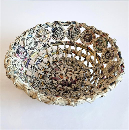 Handwoven Recycled Newspaper Basket: Boho Table Decor - Etsy Australia