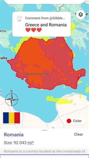 GREECE🇬🇷 vs ROMANIA🇷🇴 country size comparison #truesize #geographythroughmaps #map #mapper #shorts