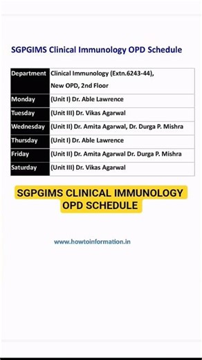 SGPGIMS CLINICAL IMMUNOLOGY OPD SCHEDULE | PGI LUCKNOW CLINICAL IMMUNOLOGY OPD DOCTORS LIST #shorts