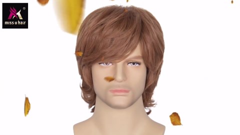 Miss U Hair Shaggy Wig Men Short Wavy Brown Wig Halloween Cosplay 60s 70s Male Rocker Costume Hair