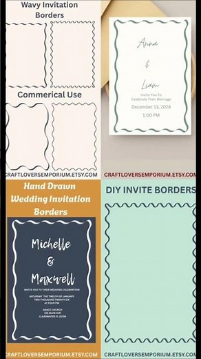 Wavy hand drawn wedding invitation borders for printable stationery, cricut and more.