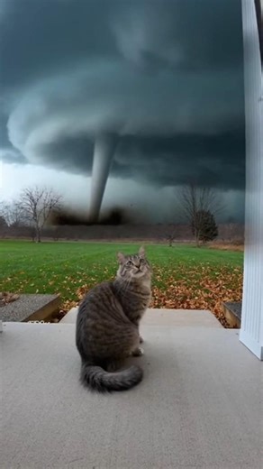 Doorbell Camera Captures Cat Watching Massive Tornado 🌪️ | Unreal Storm Moment
