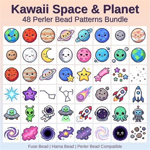Kawaii Space Planet Perler Bead Patterns Bundle, 48 Designs (PDF Digital Download) - Etsy