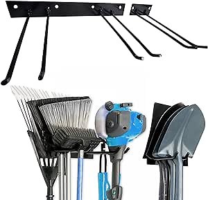 Garage Storage Racks Set of 4, Wall Mount Garden Tools Organizer, Heavy Duty Yard Tools Hanger, Mop & Broom Holder, Durable Utility Storage Racks, Rakes Shovels Shears Saws Garage Organizer
