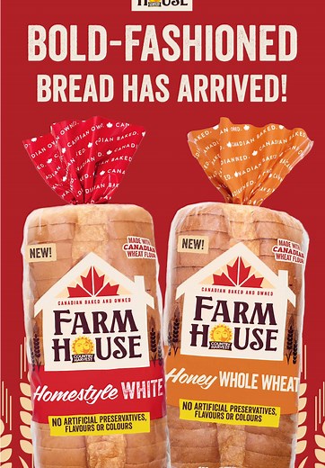 Introducing Farmhouse by Country Harvest™ 🍞 We're bringing you delicious, home-style bread that tastes like you baked it yourself. Free from artificial preservatives, flavours, and colors. Made with Canadian wheat flour and baked right here in Canada, we're boldly going backwards on purpose. It's more than the old-fashioned way. It's the bold-fashioned way ❤️ 🛒 Find us now at Loblaws, Superstore, No Frills, Your Independent Grocer, Zehrs, and Valu-Mart in Ontario. 👉 Pick up a loaf today and e