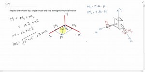 The two shafts of a speed-reducer unit are subjected to couples of magnitude M1=15 lb. ft and M2=3 lb. ft, respectively. Replace the two couples with a single equivalent couple, specifying its magnitude and the direction of its axis. (Figure cant copy) | Numerade
