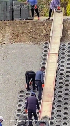 Slope Protection Brick Laying! Gravity Chute for Efficient Construction
