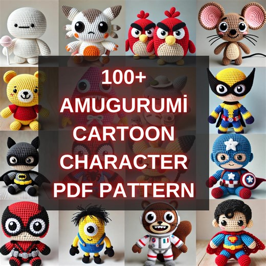 100 Amigurumi Cartoon Character PDF Patterns Bundle, Beginner Friendly Amigurumi Tutorial, Cute Crochet Patterns, Low Sew Easy Crochet Guide - Etsy