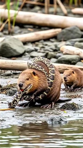 Brave Beaver Fights Deadly Python to Save Its Baby – Incredible Rescue! #shorts