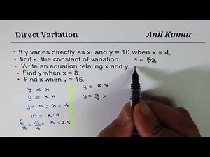Find Constant of Variation Direct Variation Equation with x = 4 and y =10