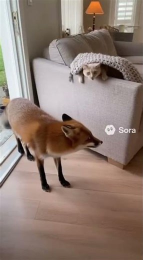 Caught the Stealer fox 😝😂 #funny #viral #stealer #wildlife #home #cat #randoms #panic #backyard