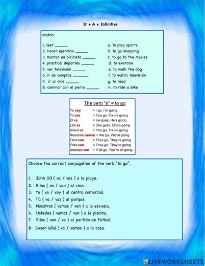 Ir   A   Infinitive Practice worksheet