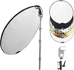 Light Reflector Kit Including 43 inch/110cm 5-in-1 Collapsible Reflector & Universal Bracket & Cold Shoe Mount for Studio & Outdoor Photography Lighting