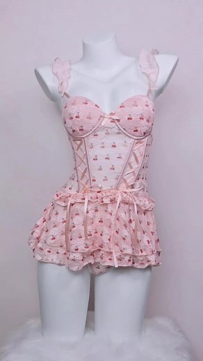 Pink Cherry Lace Corset Dress - Fleurwhisper Satin Dress