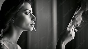 Woman Smoking Cigarette in Black and White Generative AI