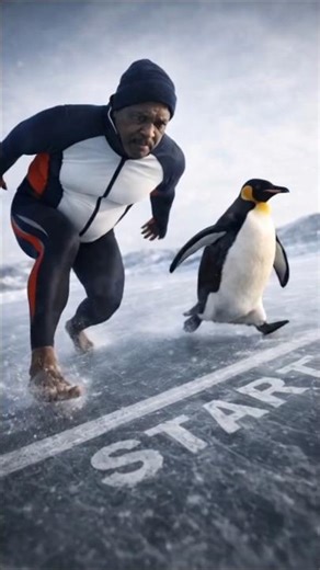 Penguin Sprint | When Human Balance Meets Nature’s Ice Runner|#PenguinSprint