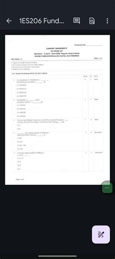 GANAPAT UNIVERSITY DE SEM-2 ALL FUNDAMENTAL OF DIGITAL ELECTRONICS QUESTION PAPER 2025