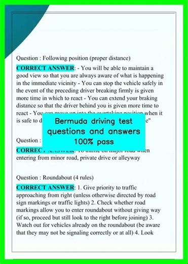 Bermuda driving test questions and answers 100% pass video