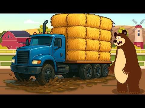 🐻🚚 Bear’s Hay Truck Stuck in the Mud! Bear’s Big Farm Truck Trouble | Farm Vehicles Animation