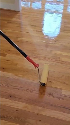 Applying Amber Tint Satin polyurethane to Red Oak wood floors #youtubeshorts
