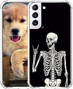 Hungo S21 FE Case Skull Skeleton Design, Soft TPU Cover Heavy Duty Protective Compatible with Samsung Galaxy S21 FE 5G 6.4 Inches Skull Skeleton Print Pattern Theme