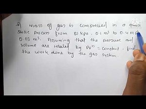 A mass of gas is compressed in a quasi static process from 80 kpa ,0.1 m^3 to 0.4mpa , 0......
