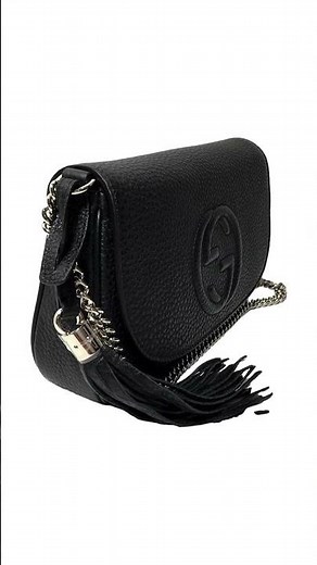 Gucci Soho Leather Flap Shoulder Bag Black Gold Tassel