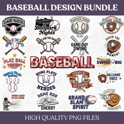 Baseball PNG SVG Bundle, Baseball Clipart Pack, Game Day Baseball Designs, Grand Slam Graphics, Sublimation PNG Jpgs Svgs Download - Etsy