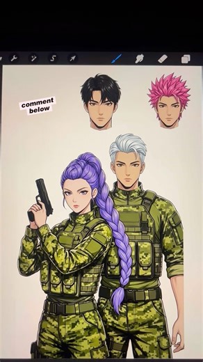 K-pop jinu and rumi funny x military Dance digital art procreate Challenge #kpop #shorts