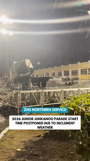#JRJUNKANOO The 2026 Junior Junkanoo Parade's start time has been postponed due to inclement weather. The parade was originally set to kick off at 6:00 pm. We are awaiting an update from officials on whether the parade will continue or be canceled. | ZNS Northern Service