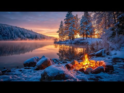 Frozen Fireside 🍂❄️🔥 Winter Campfire by the River | Soothing Ambience for Deep Relaxation