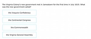 The Virginia Colony's new government met in Jamestown for the f... | Filo